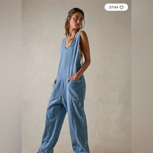 Free People Blue Denim Jumpsuit